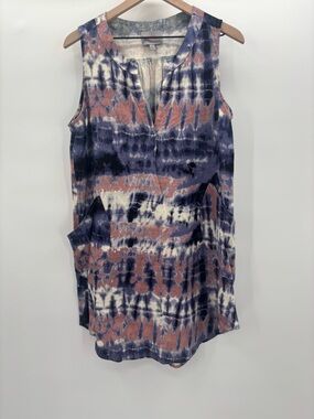 For Cynthia Beachwear Tie-Dye V-Neck Dress in Navy, Mauve & Cream Size Medium